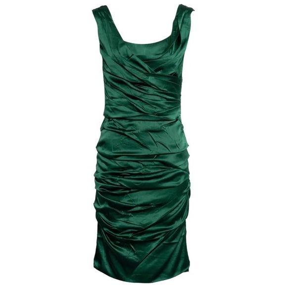 Dolce & Gabbana Emerald Green Silk Ruched Midi Dress Dolce & Gabbana Emerald Green Silk Ruched Midi Dress